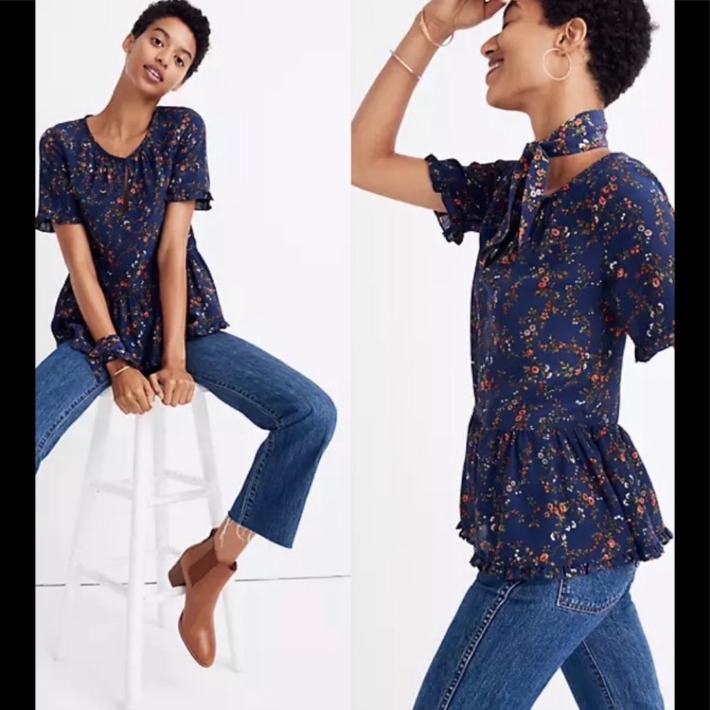 New Madewell Stanza Floral Silk Top Medium